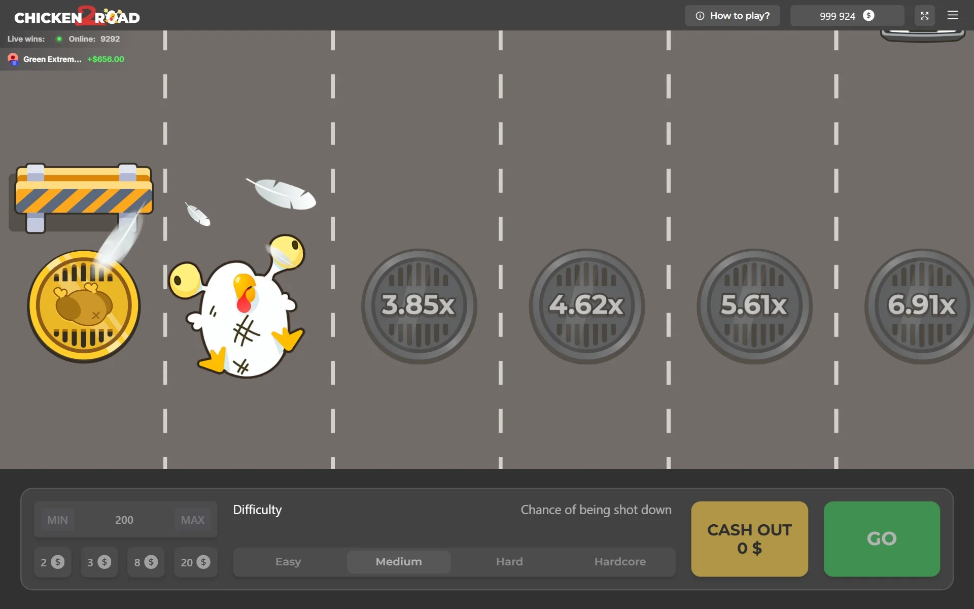Interfaccia di Chicken Road 2 con controlli principali e area di gioco